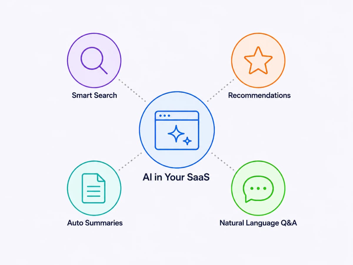 AI features inside a SaaS product: smart search, recommendations, auto summaries, natural language Q and A