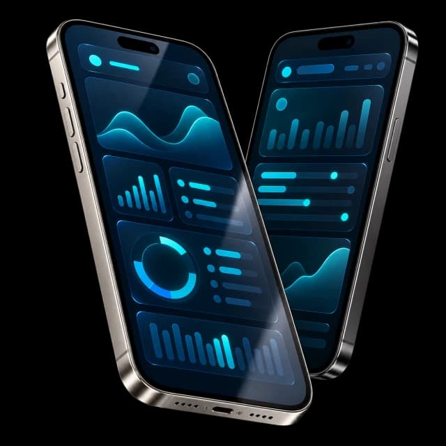 Two premium smartphones showing a glowing mobile app interface