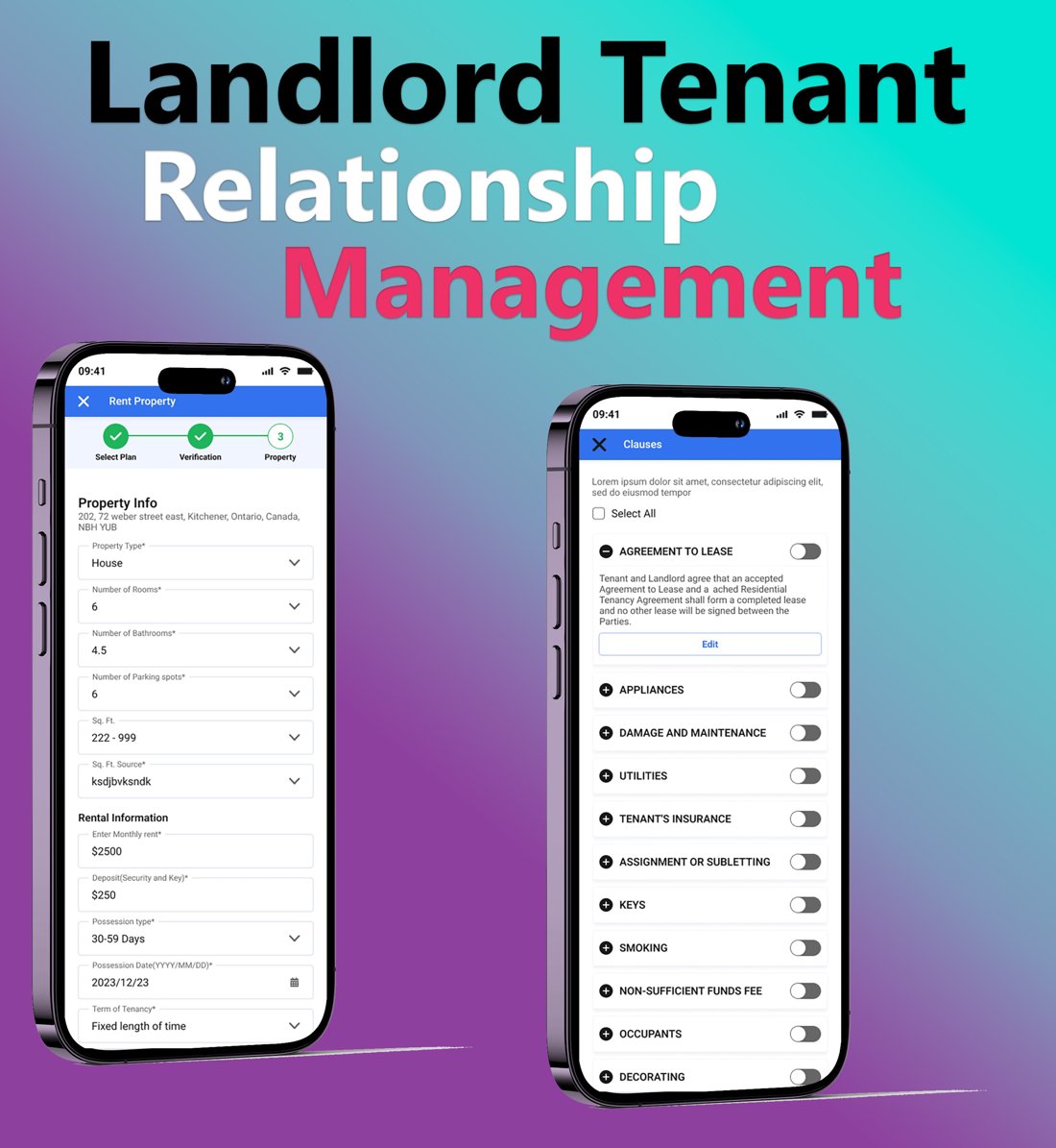 Ohmer landlord and tenant management screens with lease and maintenance checklists